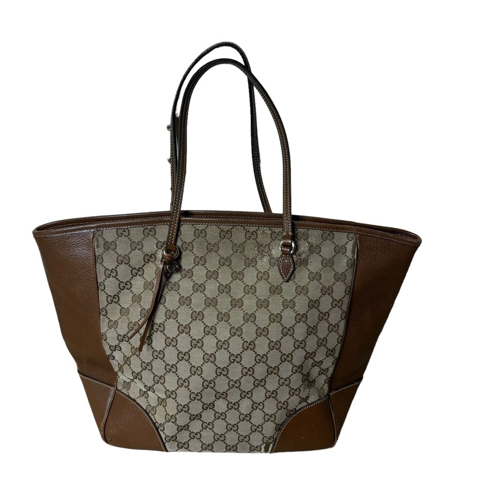 GUCCI Beige/Hazel GG Canvas And Leather Bree Tote Bag.